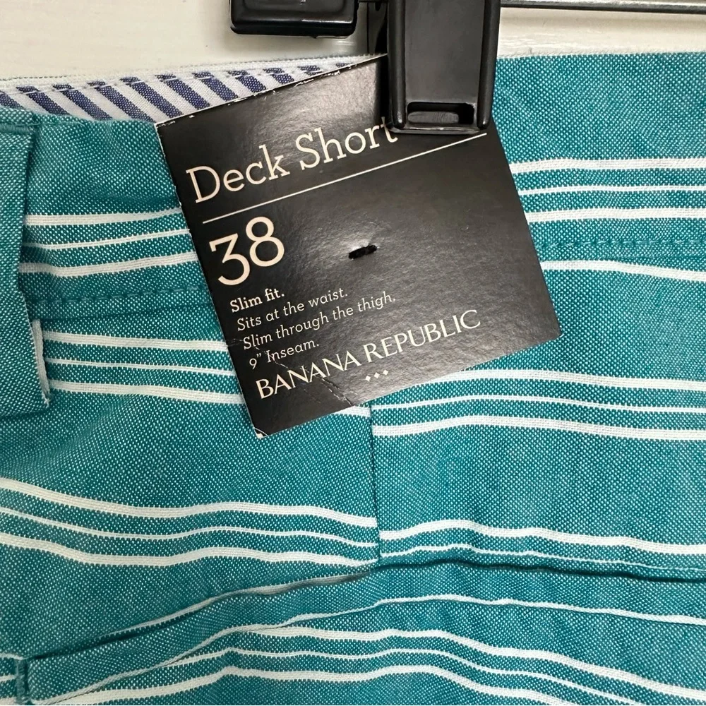 Banana Republic Men 38 Teal‎ White Stripe Deck Shorts Preppy Coastal Resortwear